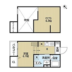 阪神本線 尼崎駅 徒歩13分の賃貸アパート 1階1Kの間取り