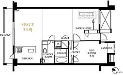 レジディア北新宿 3階1LDKの間取り
