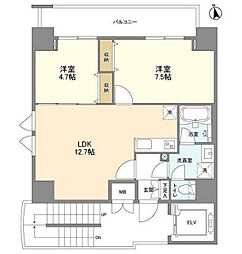リバーレ上野稲荷町 3階2LDKの間取り