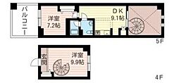 レジデンスシャルマン月島 2DKの間取図画像