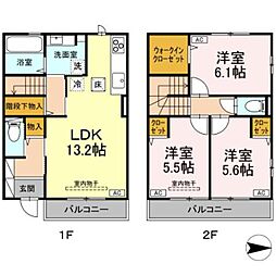 JR青梅線 東中神駅 徒歩19分の賃貸テラスハウス 1階3LDKの間取り