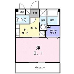 プランドール 1階1Kの間取り