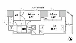 グランパセオ蔵前2 13階2LDKの間取り