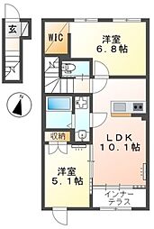 東中野新築アパート 2階2LDKの間取り