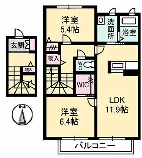 コントレイル A0202｜岡山県倉敷市西富井(賃貸アパート2LDK・2階・65.48㎡)の写真 その2
