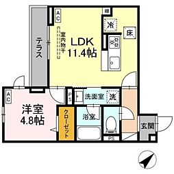 ジェルベーラ東柏ケ谷 1LDKの間取図画像
