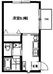 ヘブンリーブルーJ 1階1Kの間取り