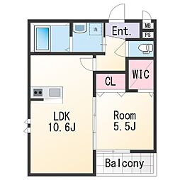 ラフィーネ石本II 1階1LDKの間取り