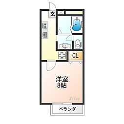ルミエール小林 2階1Kの間取り