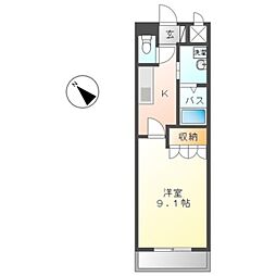 ピースフル モア メルセ 3階1Kの間取り