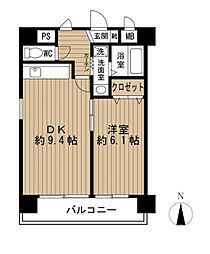 ＵＳＫウエストワード 9階1DKの間取り