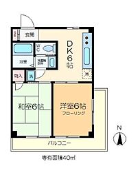 パークヒルズ越前屋 2DKの間取図画像