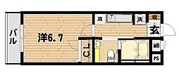 グランベルドール 3階1Kの間取り