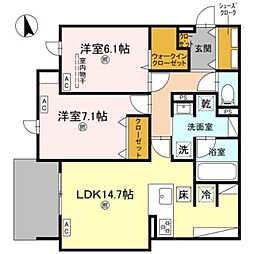 グリーンコート杭全 2LDKの間取図画像
