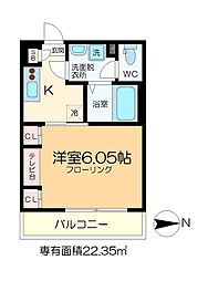 リブリ・ウィスタリアII 2階1Kの間取り