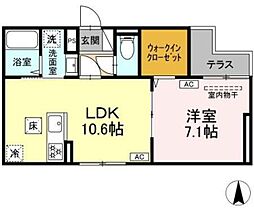 セレスティア大谷田II 1階1LDKの間取り