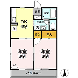 ハイツグランバレー 2DKの間取図画像