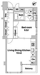 JR山手線 恵比寿駅 徒歩5分の賃貸マンション 2階1LDKの間取り