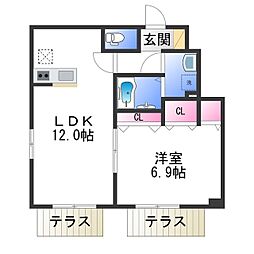Casa上野芝 1階1LDKの間取り