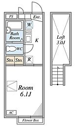 Palace上峰 2階1Kの間取り