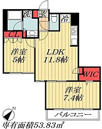 JR総武線 船橋駅 徒歩15分の賃貸マンション 12階2LDKの間取り