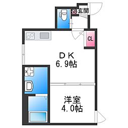 F asecia Pur 湊 1DKの間取図画像