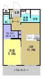 思川レジデンス 2階1LDKの間取り