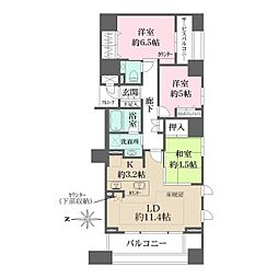 阪急神戸本線 西宮北口駅 徒歩4分の賃貸マンション 3階3LDKの間取り