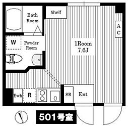 Air Tower Nippori A棟 5階ワンルームの間取り
