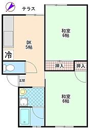 コーポ・アイII 1階2DKの間取り