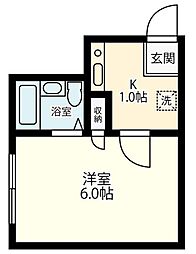 クレインＡ 3階1Kの間取り