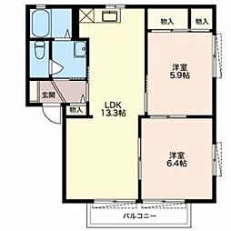 サンモール牧野B 2LDKの間取図画像