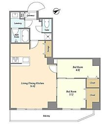 アルファコート亀戸2 3階2LDKの間取り