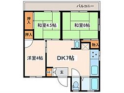 南浦マンション 3階3DKの間取り