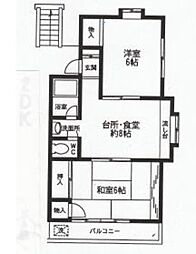 コーポ松葉 2階2DKの間取り