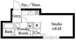 アイメックス北参道 2階ワンルームの間取り