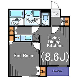 東急目黒線 洗足駅 徒歩8分の賃貸マンション 1階1LDKの間取り