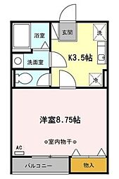 K-クロッシング 2階1Kの間取り