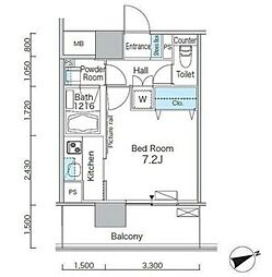 PARKFLATS芝浦 1Kの間取図画像