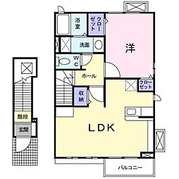 カトル・セゾン 2階1LDKの間取り