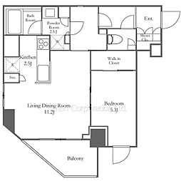 レジディア白金高輪 7階1LDKの間取り