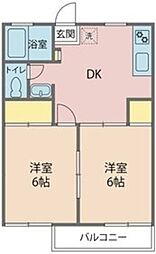 ポルシェ町田南大谷 2階2DKの間取り