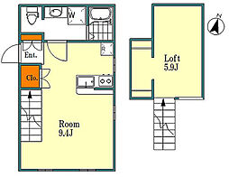 プリマ所沢元町 2階ワンルームの間取り