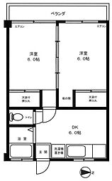 第一下田ハイツ 2階2DKの間取り