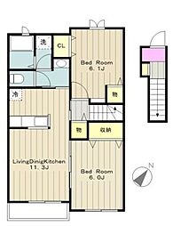 グラン・セリシール 2階2LDKの間取り