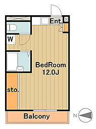 京王相模原線 京王永山駅 バス14分 別所下車 徒歩1分の賃貸マンション 2階ワンルームの間取り