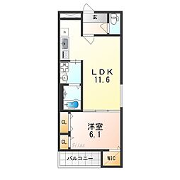 グランハイツ西喜 1LDKの間取図画像
