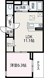 クラールホヌ 1階1LDKの間取り