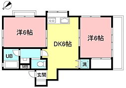 ロワゾブラン 2階2DKの間取り
