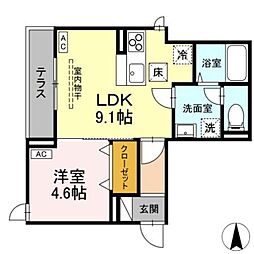 JR中央線 八王子駅 徒歩9分の賃貸アパート 1階1LDKの間取り